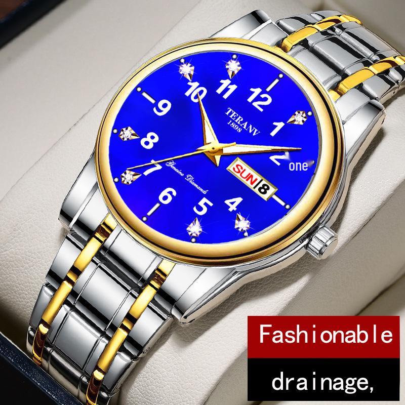 Men's Luminous Dual-Calendar Waterproof Fashion Watch with Alloy Steel Band