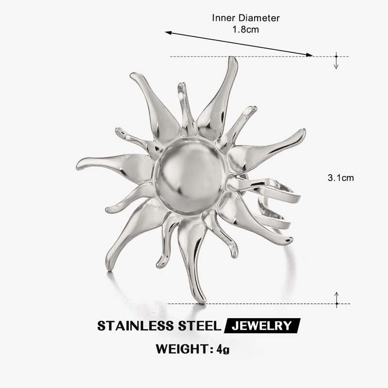 Stainless Steel Metal Sun Shape Open Rings For Women Vintage Gold Color Sunflower Adjustable Finger Rings Jewelry Accessories