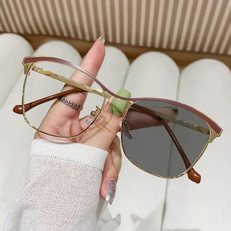 Women Cat Eye Brand Design Pochromic Sunglasses Retro Optical Spectacle Eyeglasses Vintage Anti Blue Light Computer Glasses