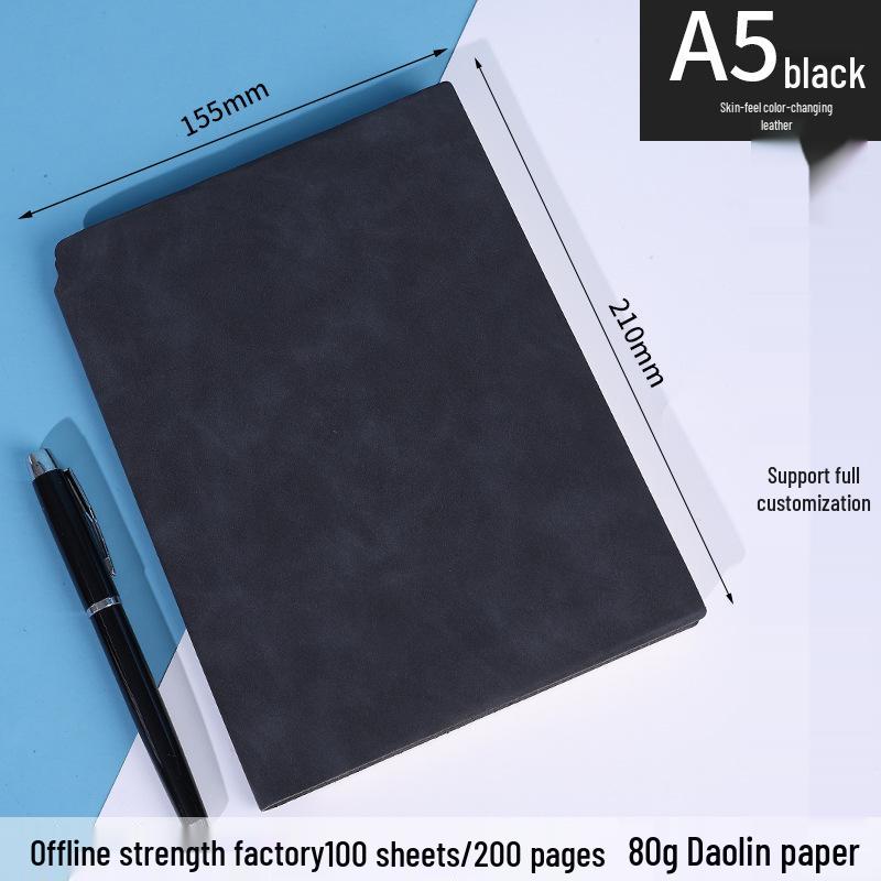 A5 Leather Notebook with Logo, Pen Holder, Thickened Soft Cover for Business Meetings and Student Notes
