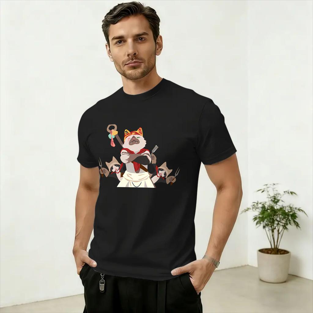 Funny Monsters Hunters Palico Wilds TShirt Unisex Round Collar Pure Cotton T Shirt Short Sleeve Tees Gift Idea Clothing