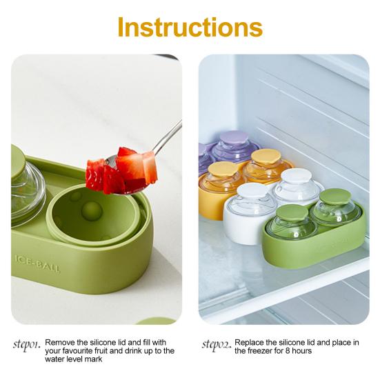 Yousheng Ice Ball Mold Tray 2 Cavity Spherical Ice Maker with Lid Non-Stick Silicone Freezer Mold for Whiskey Cocktails Mocktails Party Beverage