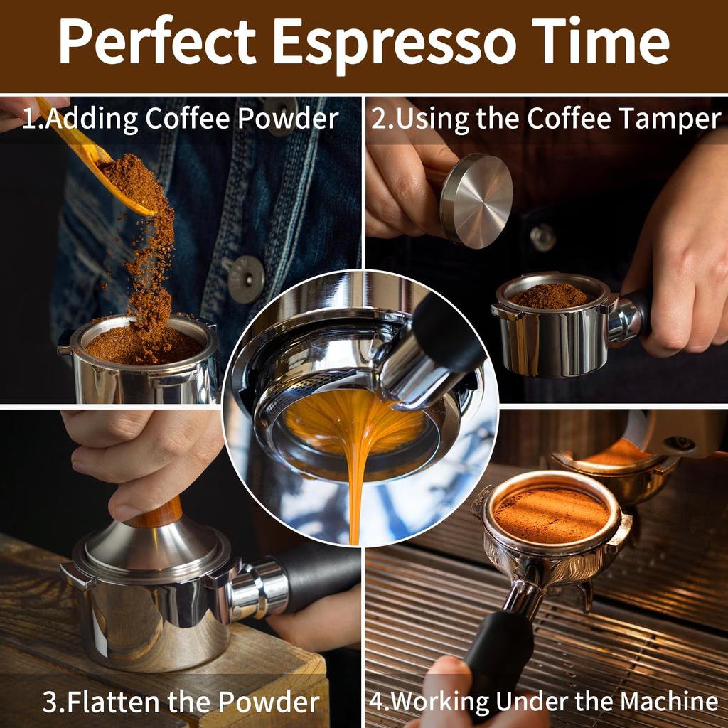 54mm Bottomless Portafilter 3 Ear Espresso Handle Compatible Coffee Machine Black