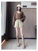 Women's High-Waist Khaki PU Leather Shorts, Autumn/Winter 2024, European Style, Casual A-Line Boot Pants by Melaard
