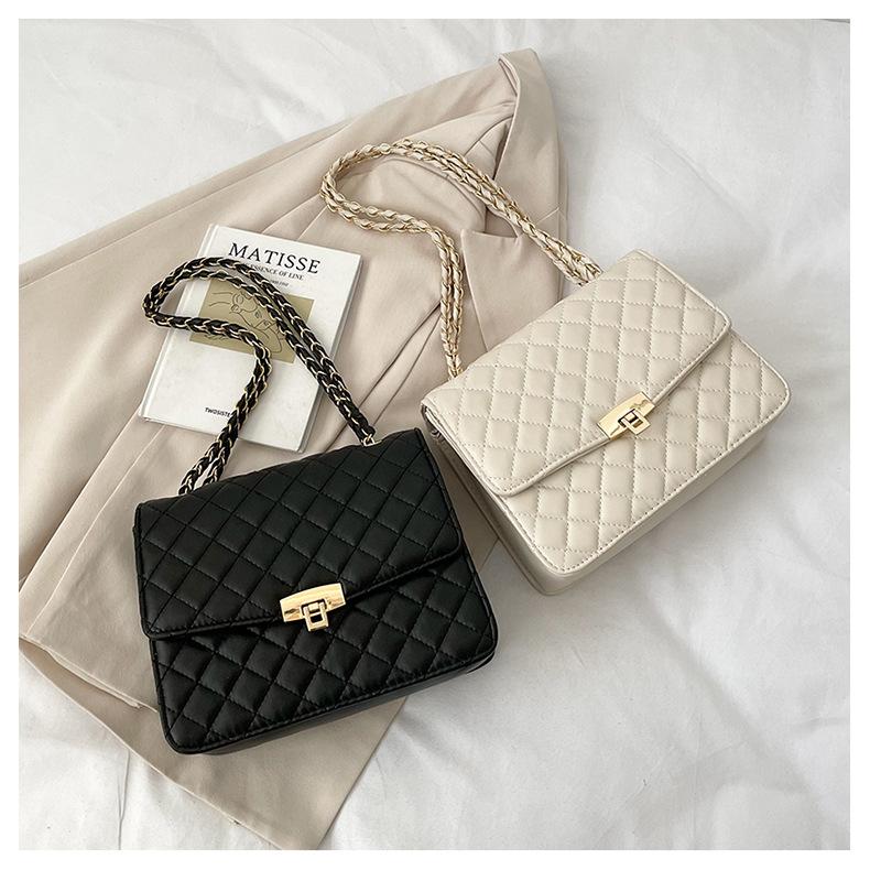 Bolso cruzado cuadrado con hebilla de bloqueo Lingge de color sólido para mujer, bolso de hombro inclinado de PU para ocio, correa de cadena, gran capacidad