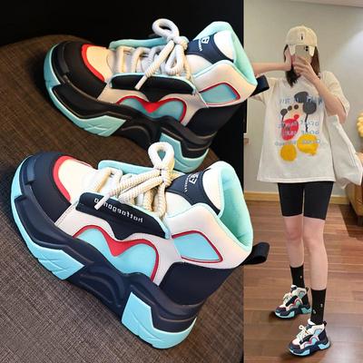 Scarpe da donna high-top color-block con suola spessa - Snellenti, eleganti e che aumentano l'altezza per Autunno/Inverno 2023