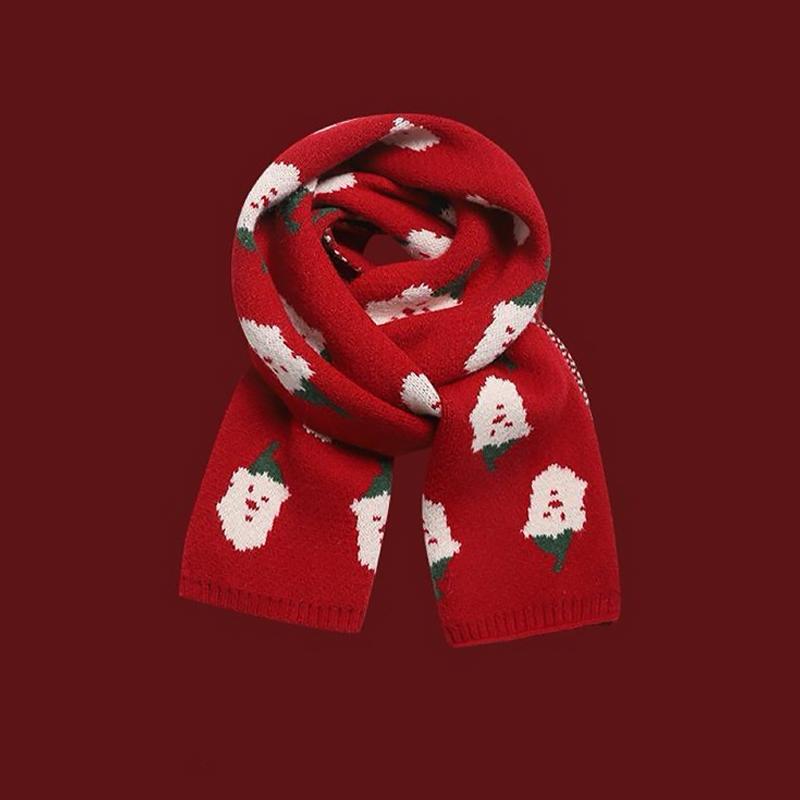 Red Christmas Scarf Women'S Winter Warm Couple High-End Knitted Wool Neck Scarf New Year Gift