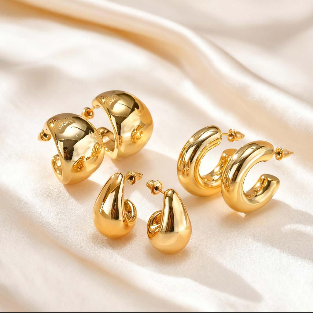 Set Jewelry for Women,Irregular Geometric Oval Earrings,Three-Piece Set C-Shaped Drop Earrings,Fashion Party Accessories Gift