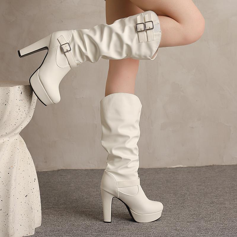 Dames høye hæler støvletter høst og vinter nye sexy temperament tykk hæl firkantet tupp stor størrelse medium støvletter