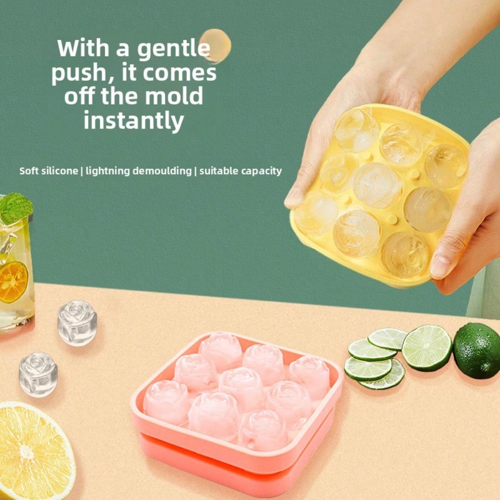 Rose Ice Grid 9 With Ice Cube Mold Whiskey Cold Drink Ice Grid Easy Demoulding Rose Silicone Ice Grid
