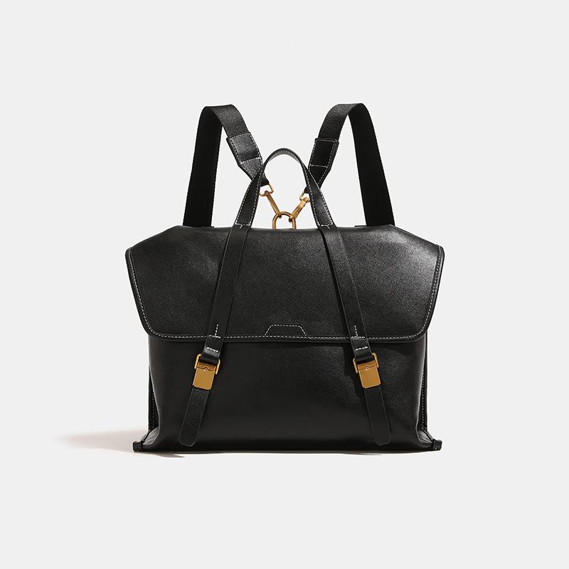 2025 New Women s Bag: Niche High-End Briefcase, Vintage Backpack, Large Capacity Tote Bag, Commuting Laptop Bag Smoked black trumpet