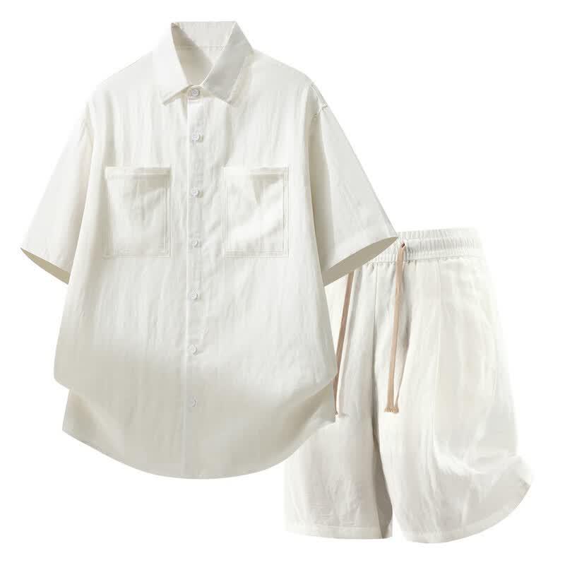 ROMON Men s Lyocell Linen Short Sleeve Shirt & Shorts Set M