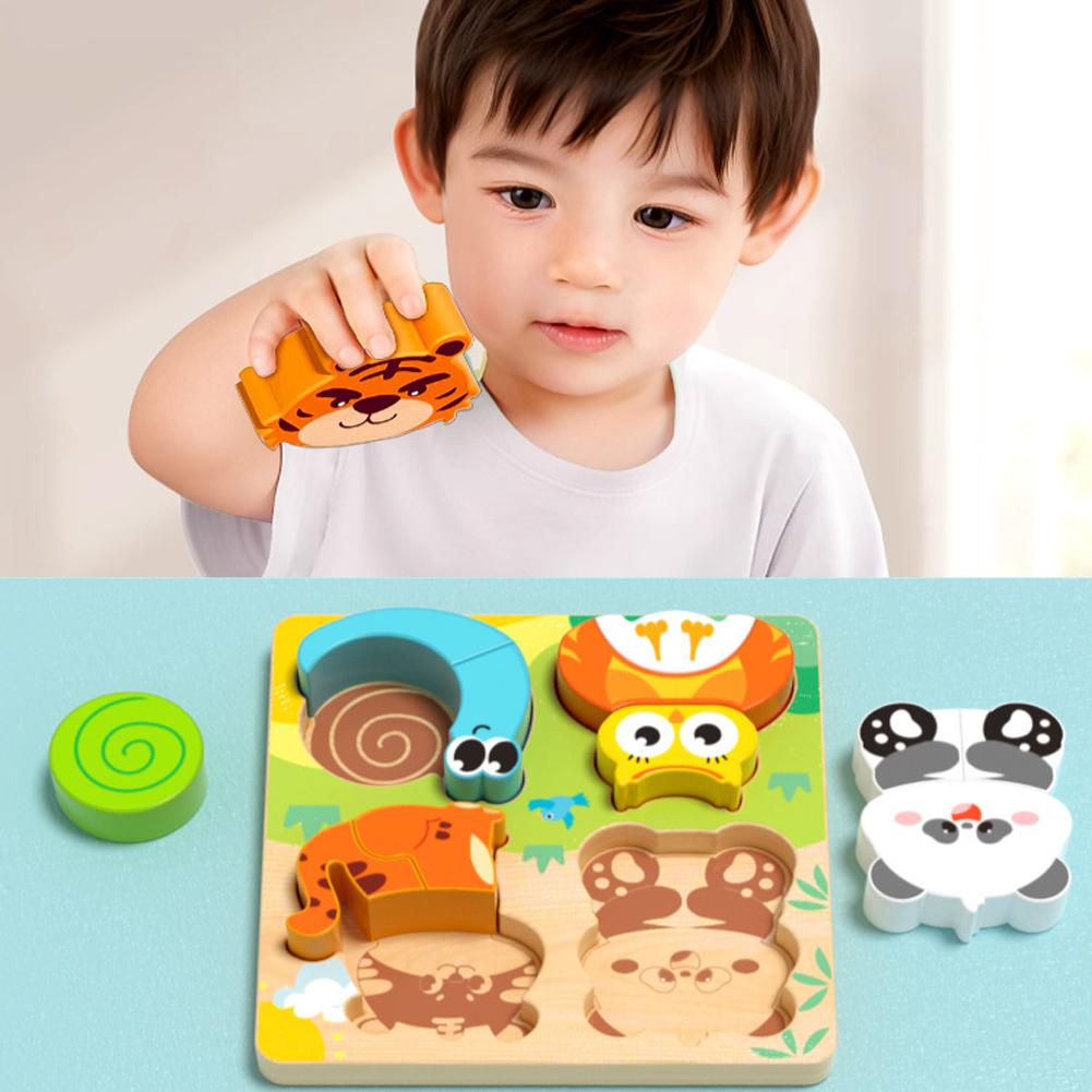 4-in-1 Wooden Toys 3D Wood Puzzle Cartoon Animals Cognitive Jigsaw Puzzle Early Learning Educational Toys For Children Gift