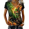 Dames Casual V-hals Korte Mouw T-shirt Halloween Print Pullover Top