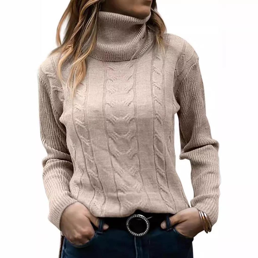 2026 Autumn/Winter Retro High Neck Solid Color Knit Sweater for Women
