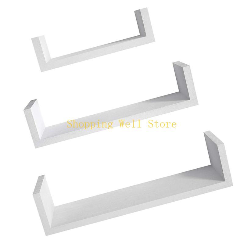 KX4B Pack of 3 Solid Floating Wall Shelves Featuring Water Based Paint for Home Decoration and Storage Solution