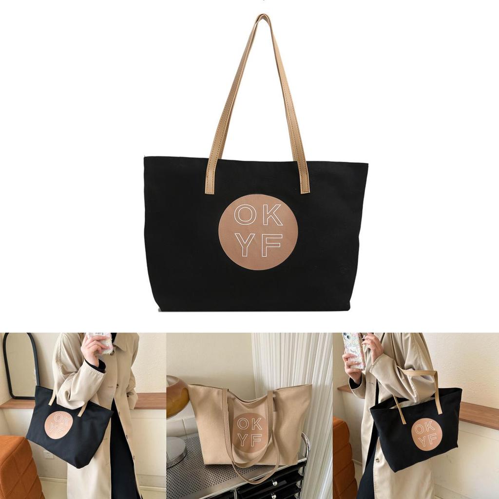 Trendy Canvas Tote Bag For Women Spacious Stylish Commuter Handbag With Dual Straps