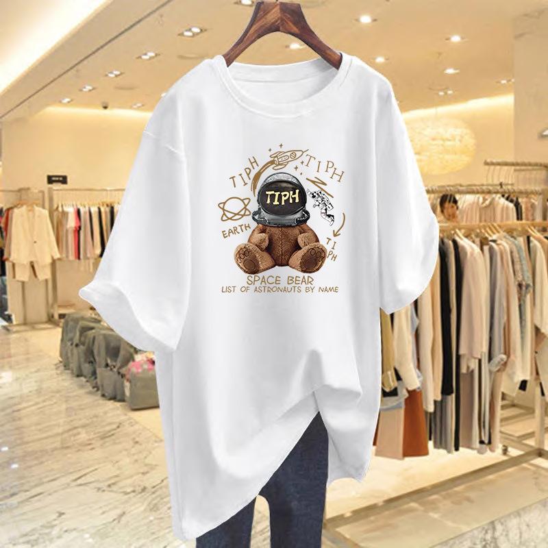 

2025 summer new cotton short-sleeved t-shirt women s casual style printing crew neck top bottoming shirt S