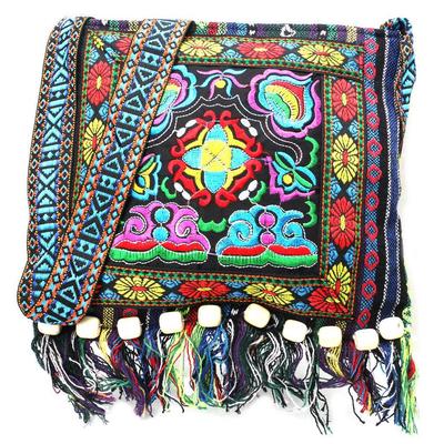 Borsa a tracolla etnica vintage Hmong con ricamo Boho Hippie con nappa