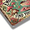 WhimsyVibeCo Colorful Metal Decor | "Embrace the Madness" Tin Sign with Tea Party Mushrooms, Ideal for Cafes & Rustic Farmhouses