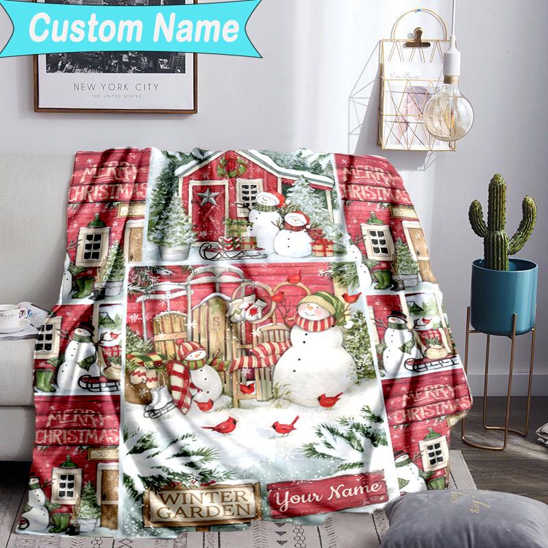 Custom Name Blanket Santa Snowman Friendship Blanket Bedding Blanket for Travel, Camping, Living Rooms, Offices, Sofas, Fan Christmas Gift