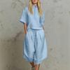 European and American Cross-border Women's Clothing Summer Casual Suit Semi-zipper Shirt Short-sleeved Top Drawstring Wide-leg Cropped Pants Two-piece