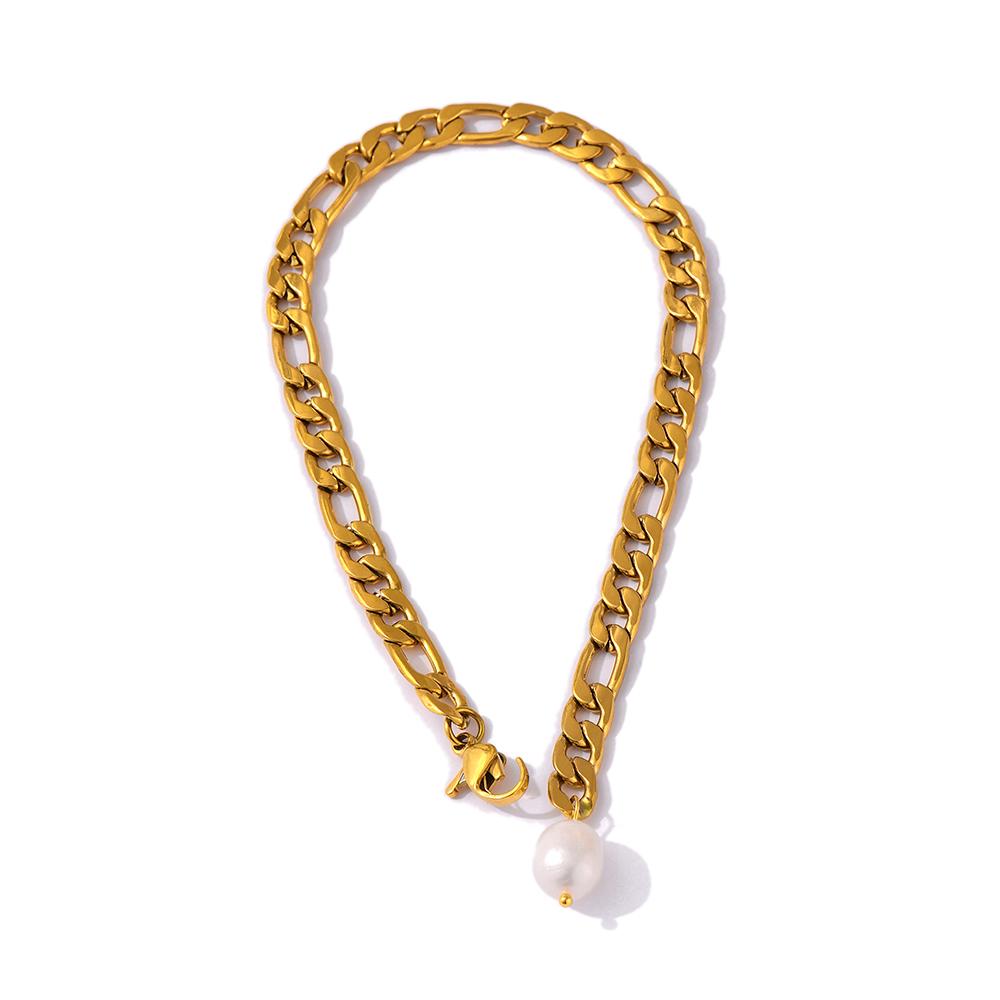 

Yhpup Charm Figaro Chain Natural Pearl Anklet 316L Stainless Steel Heavy Metal Sandy Beach Anklet Barefoot Accessories Gift