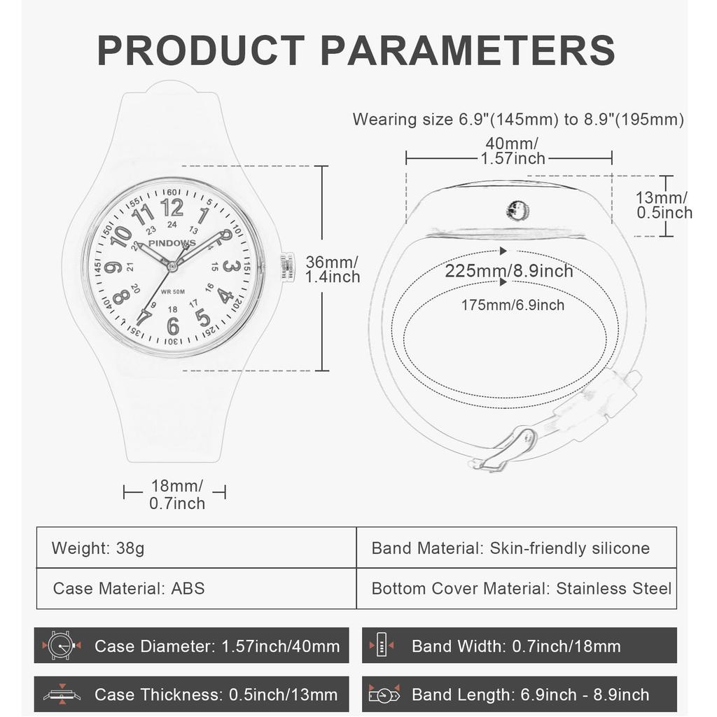 PINDOWS Women's Watch, Perfect for Medical Professionals, Students, and More, Sport Analog Quartz Watch