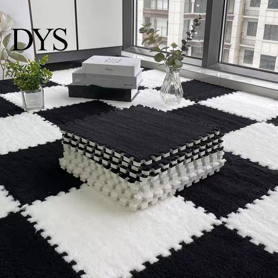 Bedroom Floor Mat Solid Color Plush Dry Feet Tiles Rug Tear-resistant Protective Square Washable Puzzle Living Room