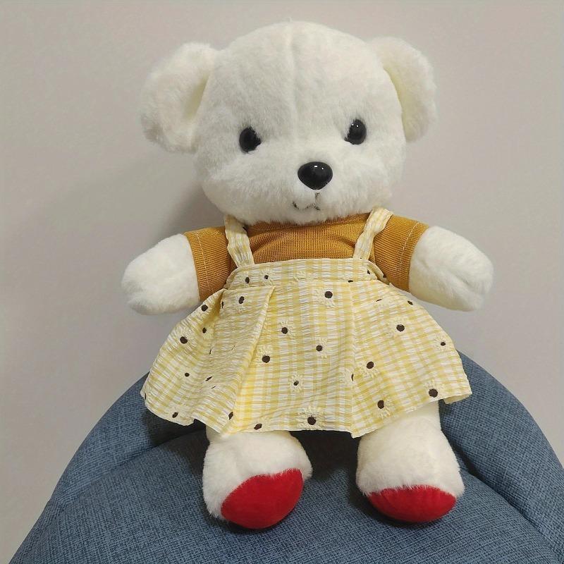 Cute Bear Plush Toy Soft Stuffed Animal Doll In Overalls Kids Gift for Girls Boys Kawaii Bear Plushie for Bedroom Decor
