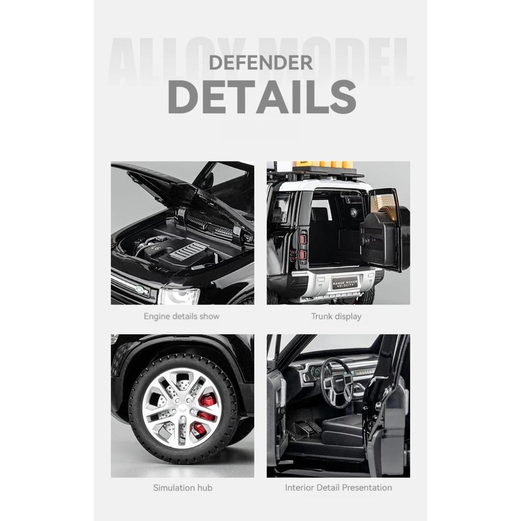 1/24 Scale Land Rover Defender Diecast Model Car: Detailed Replica with Opening Doors, Hood & Trunk,Ideal Gift for Car Lovers
