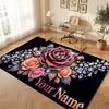 Floral Garden Theme Soft Crystal Velvet Rug Custom Name & Text Print Non Slip Floor Rug for Bedroom Living Room