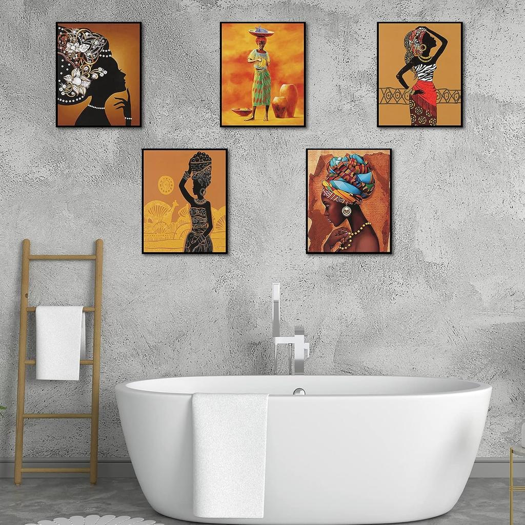 Tenare 9 Pieces Canvas n n Wall Decor Black n Woman Wall Painting Black Art Pictures Retro Ethnic Ancient Poster Unframed, 8 x 10 Inch