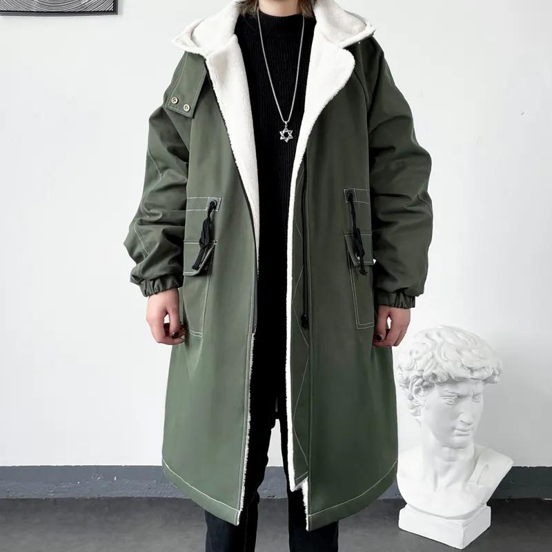 Winter Coat Men Hooded Thick Trench Coat Men Fashion Windbreakers Casual Jackets Hip Hop Streetwear Coat S-3XL
