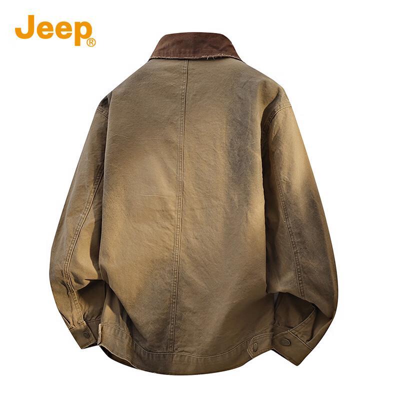 Jeep Men's Cotton Retro Color-block Lapel Jacket