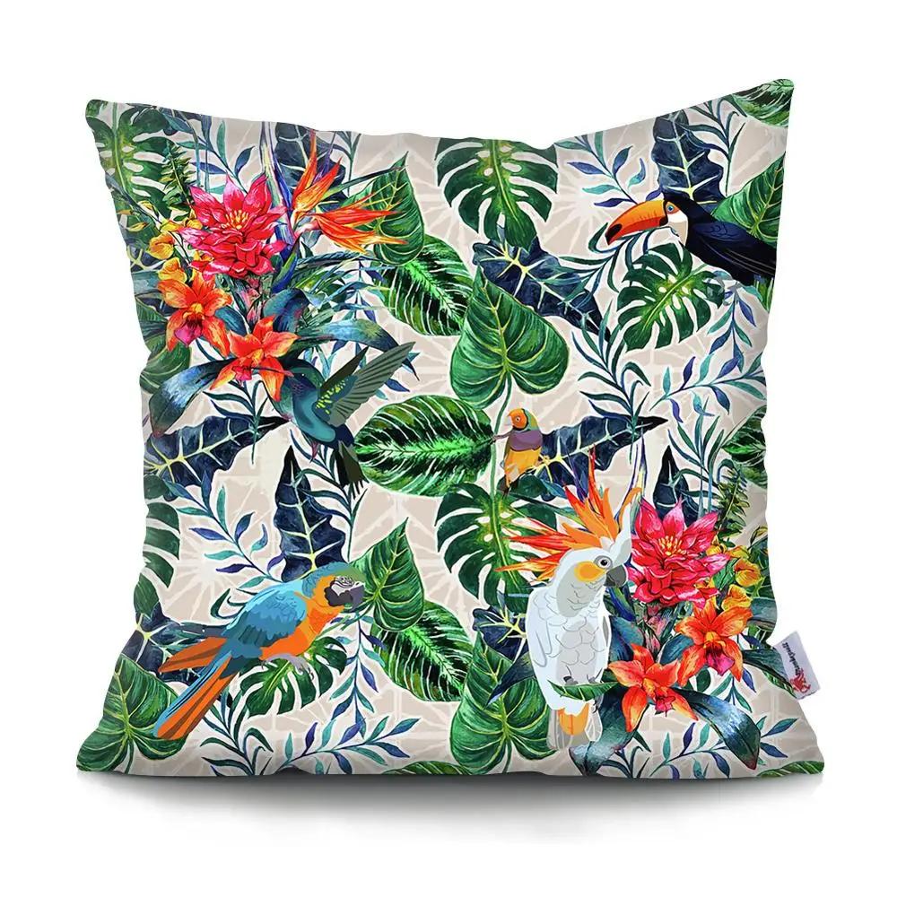 45x45CM Tropical Plant Parrot Print Pattern Cushion Cover for Home Living Room Sofa Decoration Pillow