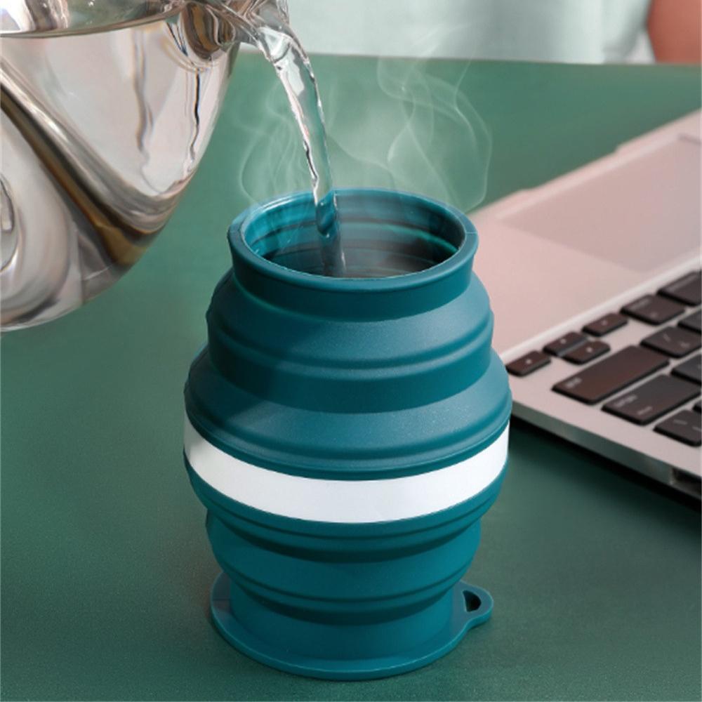 3PCS Portable Silicone Cup Foldable Travel Mug Heat Resistant Collapsible Water Cups with Lid Lanyard for Outdoor Camping