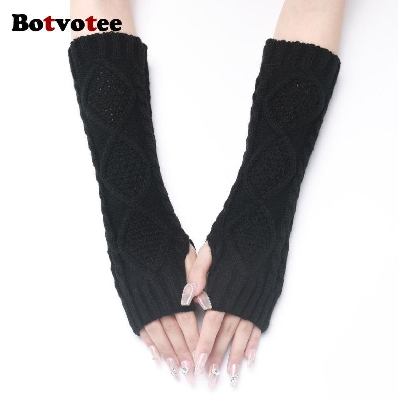 Botvotee Sleeves for Women Arm Warmers Y2k Accessories Fingerless Gloves Long Sleeves Knit Winter White Black Fashion Oversleeve