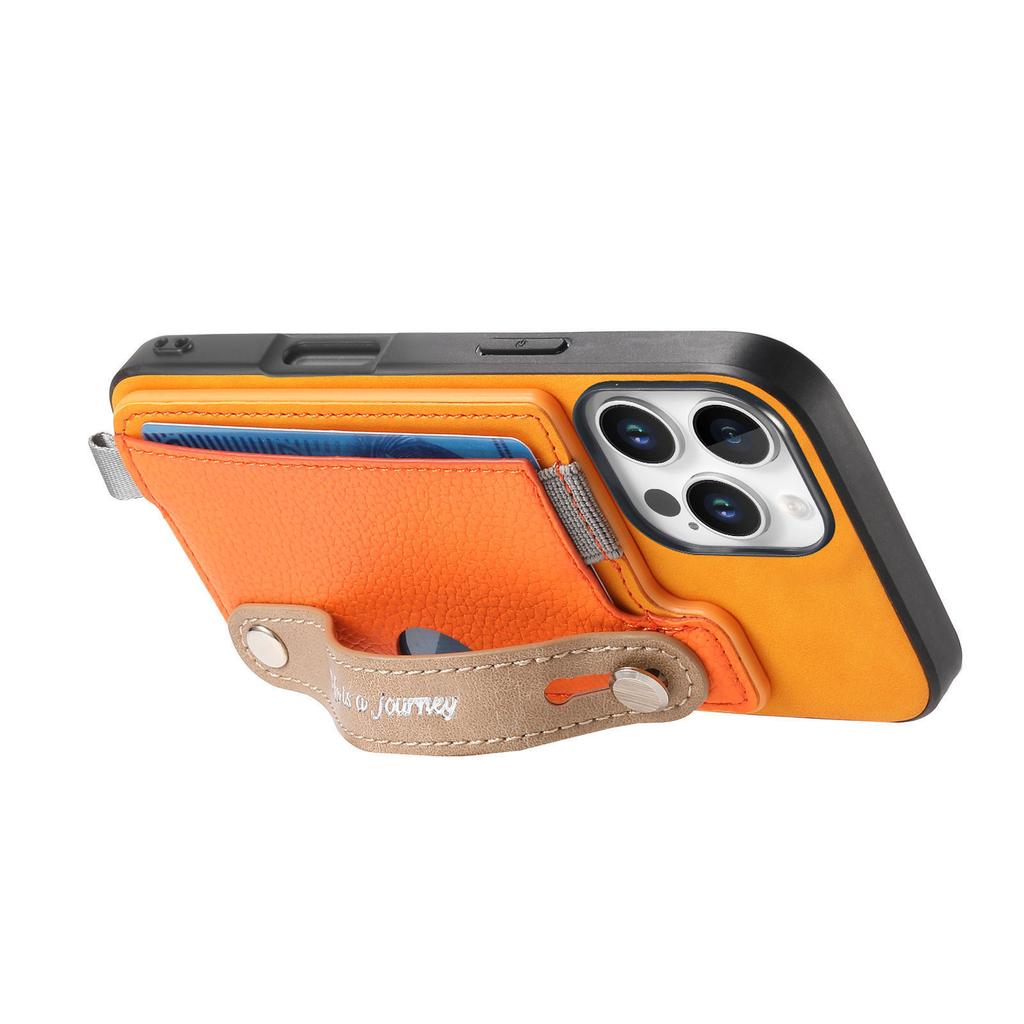 For iPhone 16 Pro Magnetic Leather Back Case with Detachable Card Holder and Wristband