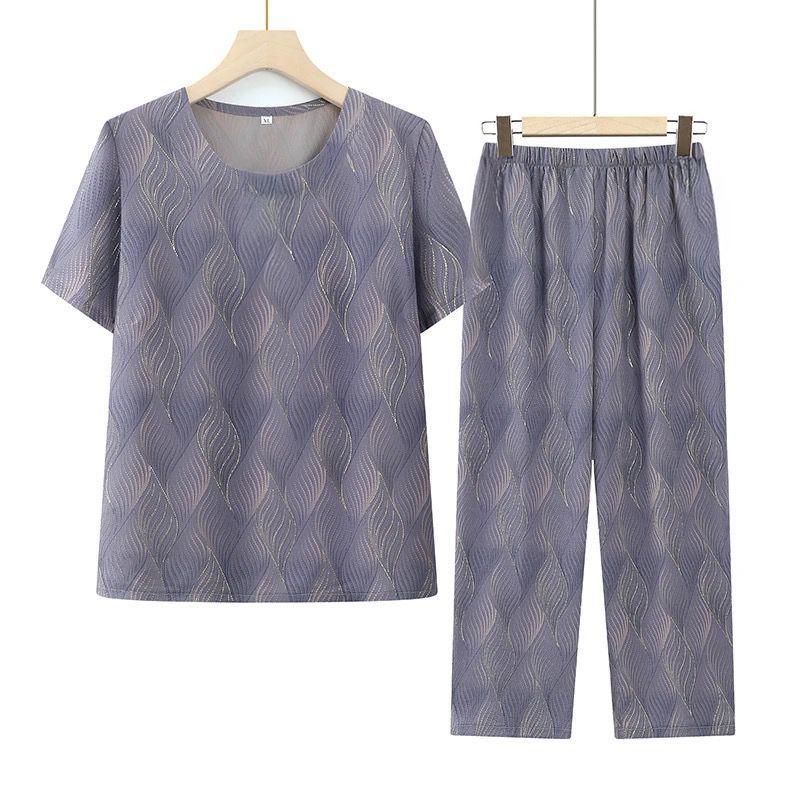 

2026 Stylish Summer Set for Middle-Aged and Elderly Women: Grandma s Short-Sleeve Two-Piece Outfit XL (80-95 jin)