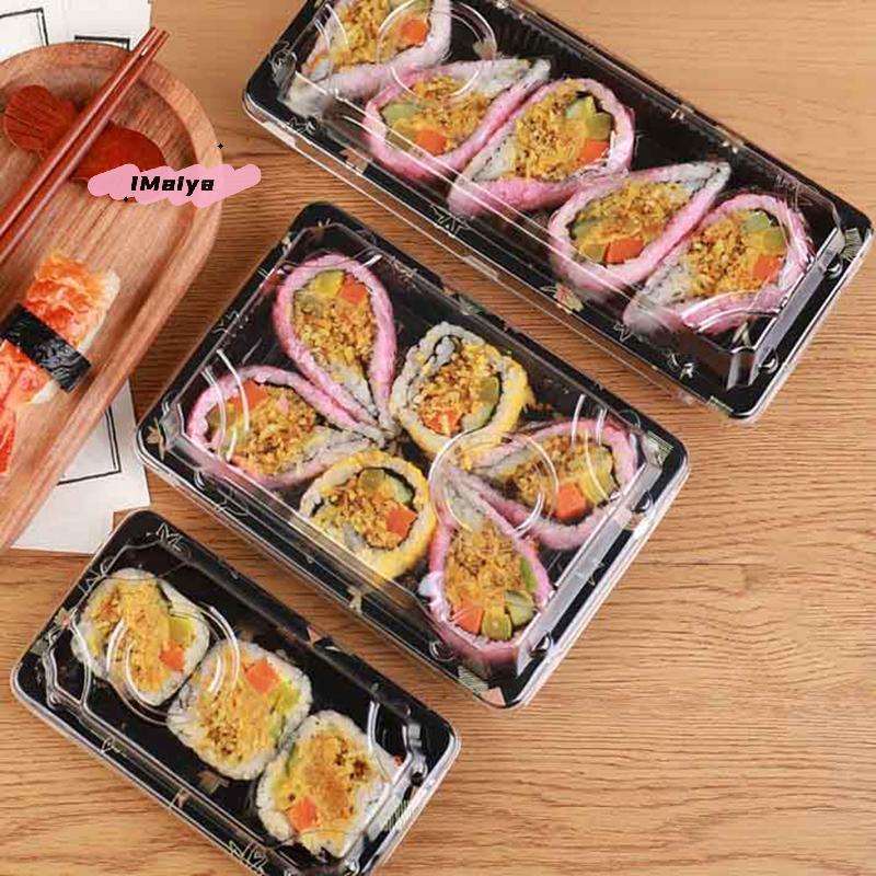 10Pcs Thickened Sushi Boxes with Lids Eco-Friendly Disposable Food Containers for Takeout Carry-Out Meals