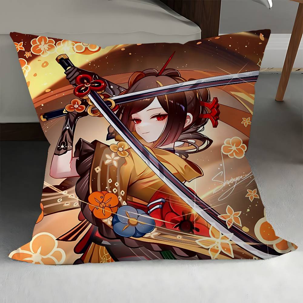 Genshin Chiori Pillow Covers Cartoon Sofa Decorative Home Double-sided Printing Short Plush Cute Cushion Cover