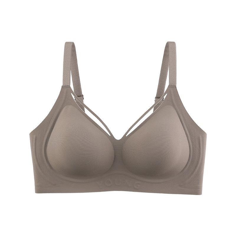 Red Seamless Wireless Bra with Crisscross Neckline and Adjustable Straps