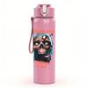 1PC Retro red masked figure band print 750ml colorful plastic sports water bottle leakproof pop up lid with straw for outdoor work home use