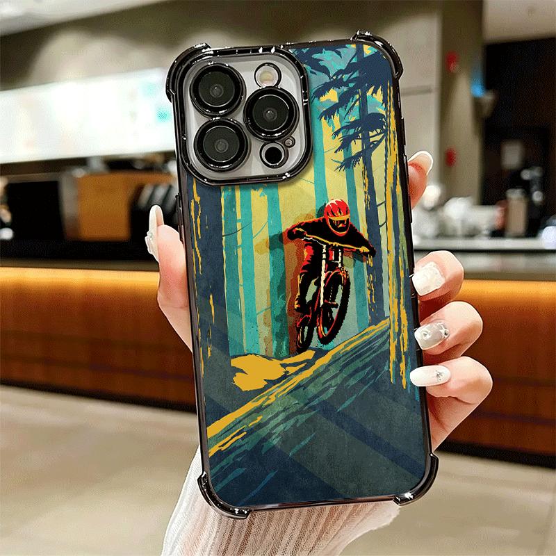 Mountain Bike Bicycle Soft Phone Case For iPhone 15 16 17 Air 14 Pro Max 16E Plus 13 12 Mini Plating Anti-Fall Fundas
