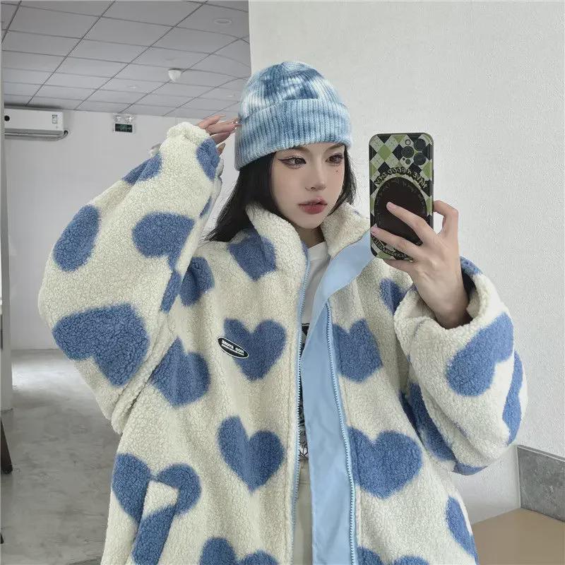 Unisex Love Lamb Plush Jacket: European & American High Street Style, Autumn/Winter Two-Sided Stand Collar Coat