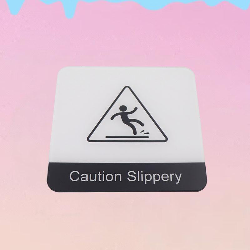 Acrylic Creative Signage Caution Slippery Sign Wall Label Sticker Warning Badge for Bathrooms Kitchens Swimming Pools Shopping Mall Cleaning Areas