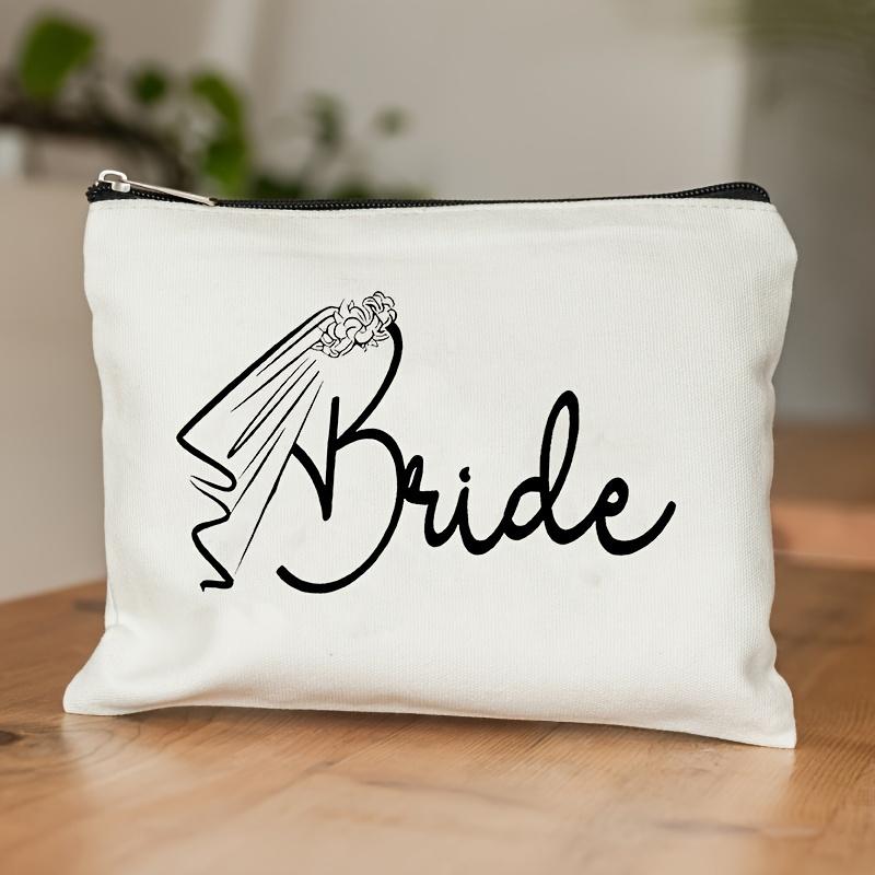 

1pc Bride Wedding Storage Bag - Elegant Bride Script & Floral Dress Illustration, Durable Polyester Makeup Brushes Pouch