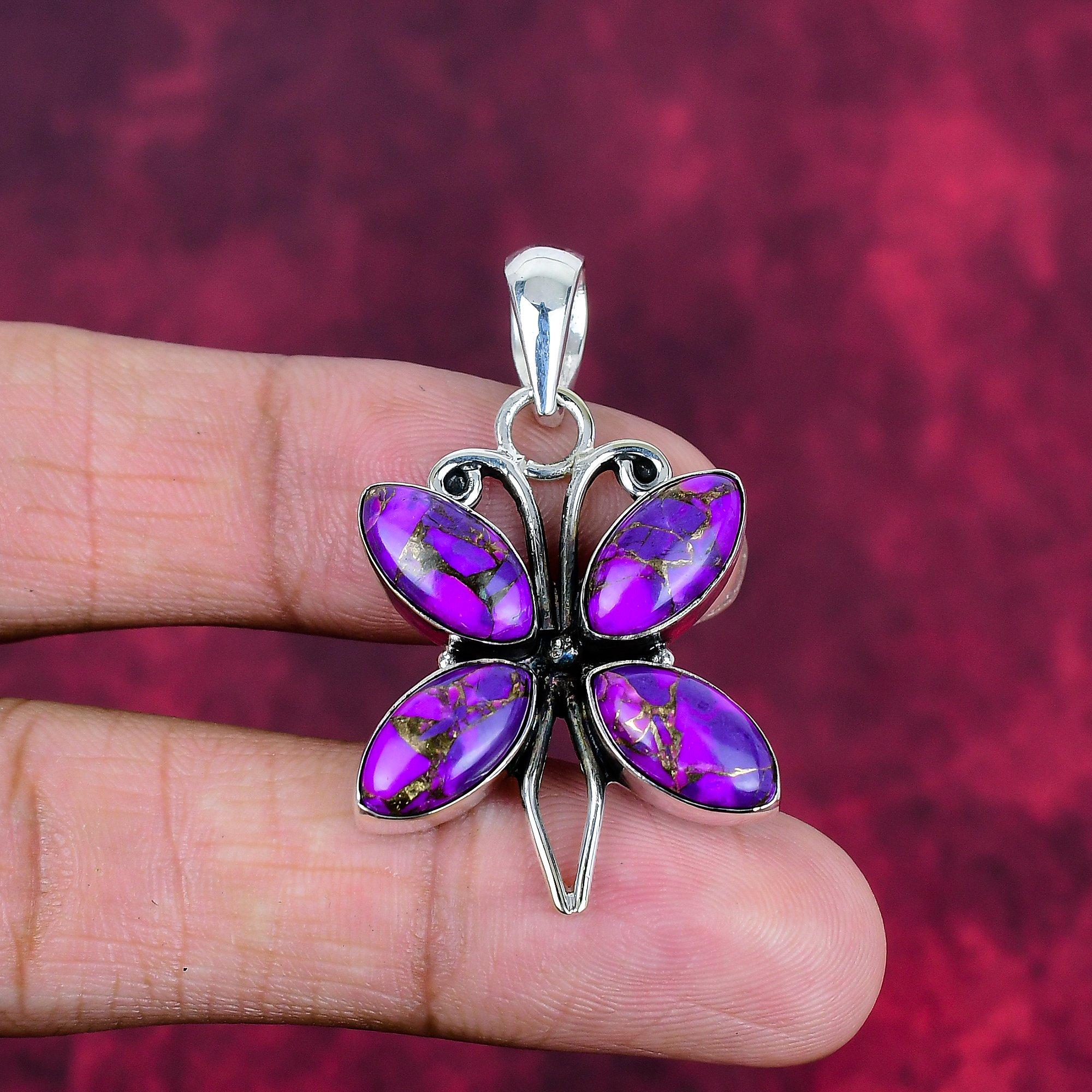 

Подвеска из фиолетовой меди и бирюзы, ювелирные изделия из стерлингового серебра 925 пробы, подвеска из драгоценных камней, подарок для ее изысканных ювелирных изделий ручной работы 2.63 Inches фиолетовый