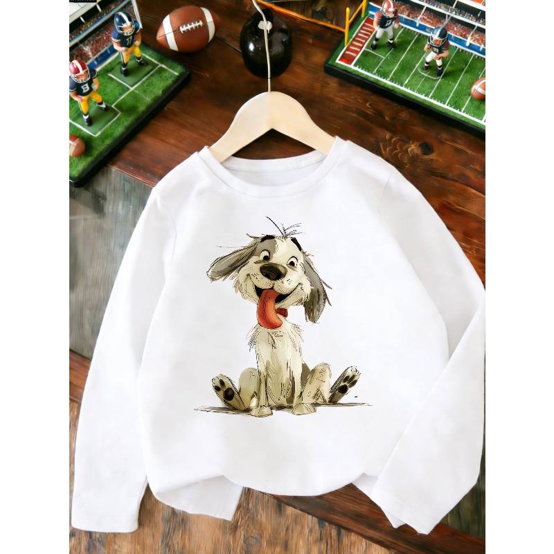 Boys' and Girls' Fashion Printed Round-Neck Sweatshirt with Funny Cartoon Dog Print, Trendy and Playful, Versatile for Daily Wear